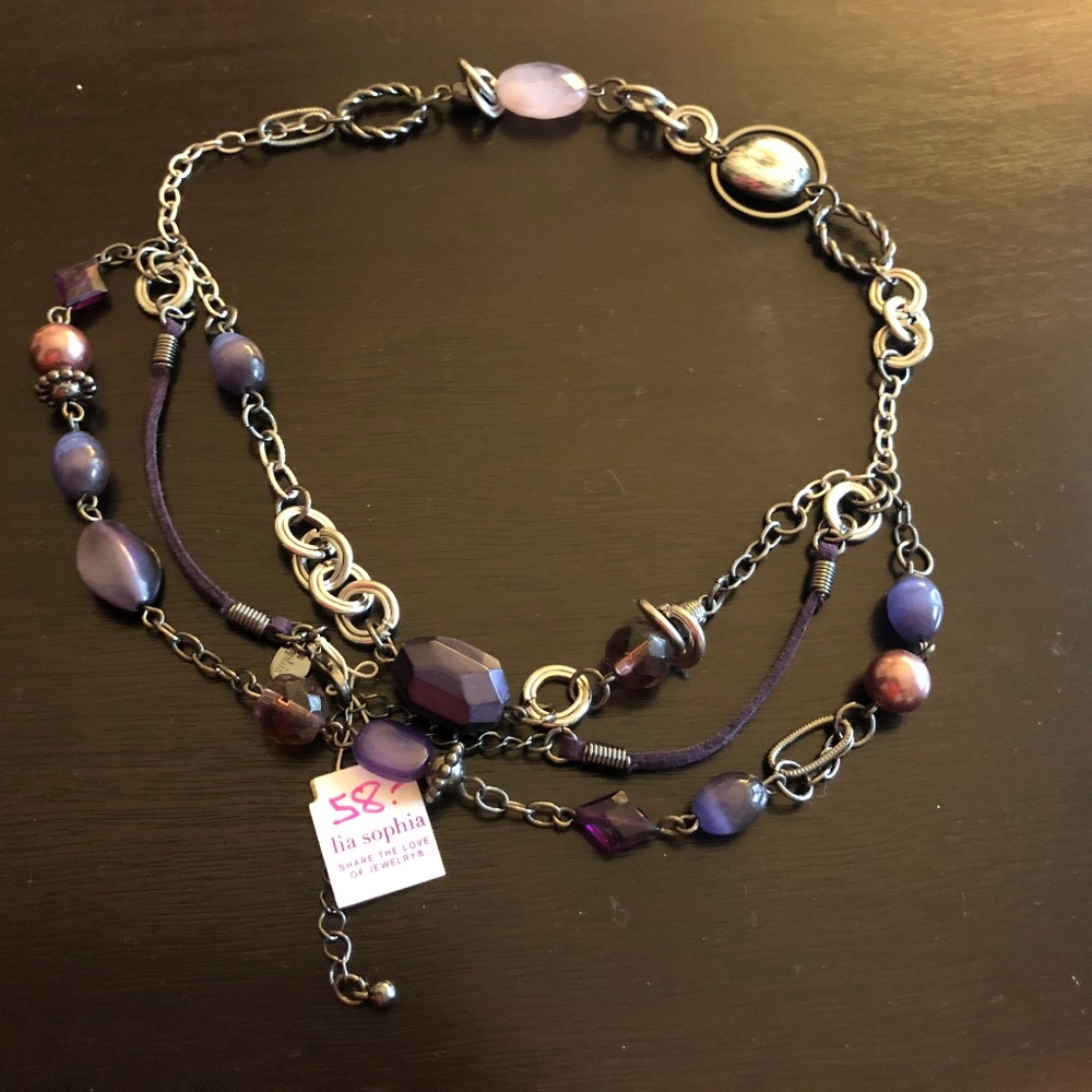 Lia Sophia Gem, Silver, Leather Wrap Necklace NEW